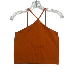 Lemonsky Ribbed Crop Tank Womens XL Rust Orange Criss-Cross Straps Summer